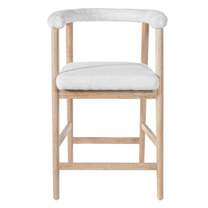 Merax 2-Piece Wooden Farmhouse Counter Height Dining Coffee Bar Stool with Durable Legs, Upholstered Cruved Dinning Arm Chair for Kitchen Island, Set of 2, Natural