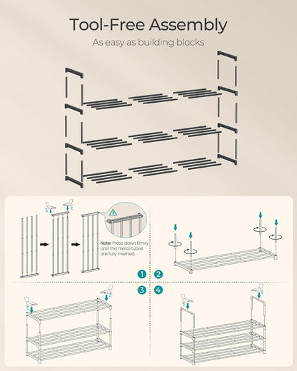 SONGMICS Shoe Rack - 3-Tier Metal Organizer for 16-20 Pairs | Stackable & Versatile Design, Black 11.8 x 36.2 x 21.7 Inches