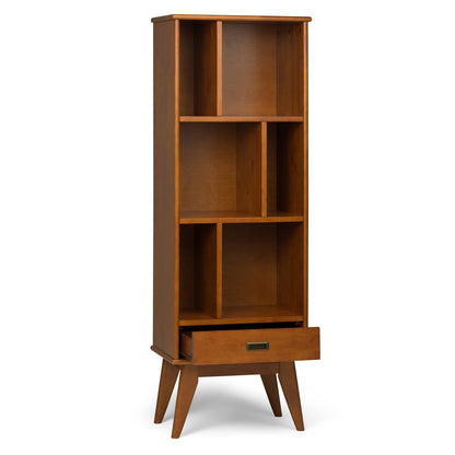 SIMPLIHOME Draper 22 inch Mid-Century Modern 6 Cubbie Bookcase with Drawer (Set of 2) in Teak Brown for the Living Room, Study Room and Office
