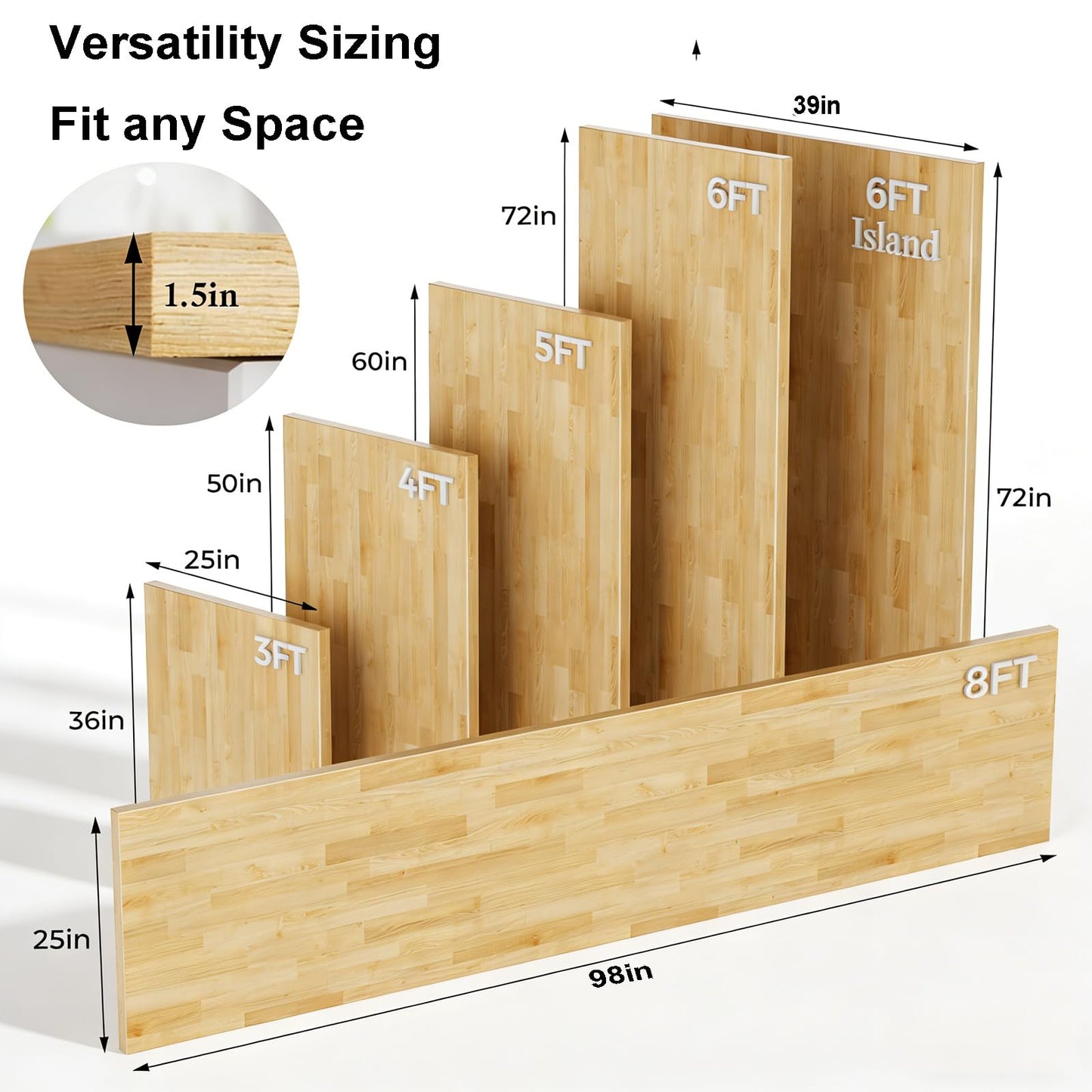 Intravast 96"x25" Butcher Block Countertop Island, 8FT Unfinished Solid Birch Wood DIY Countertop, Durable Counter Table Tops for Kitchen Bar, Workshop, Laundry Counters Dining Room Tables 1.5" Thick