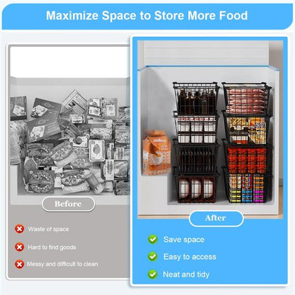 Homics Freezer Organizer Bins, Large Capacity Stackable Baskets for Deep Chest Freezer Easy Get and Sort Bottom Frozen Meats Food Storage Containers Pantry Storage and Organization, 4pcs