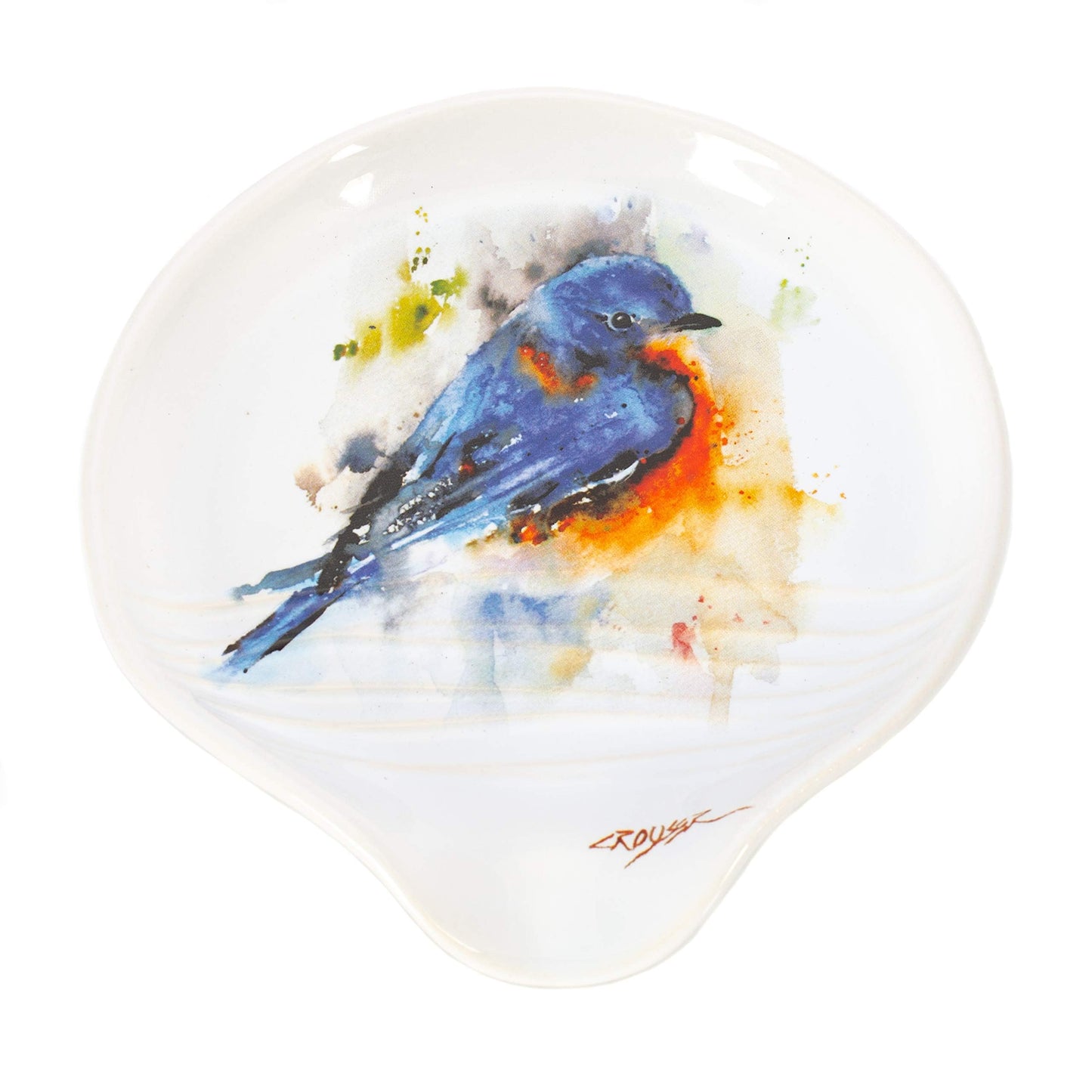 DEMDACO Dean Crouser Bluebird Watercolor 5 x 5 Glossy Ceramic Stoneware Spoon Rest