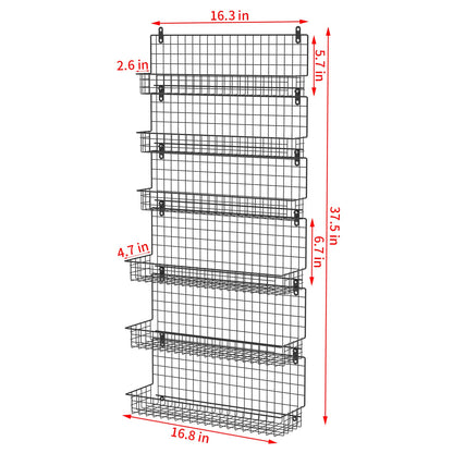 JKsmart 6-Tier Spice Rack Organizer with Door Hook, Wall Mounted & Over the Door Spice Racks for Kitchen Pantry Door Cabinet, Two Size, Large Capacity, Black