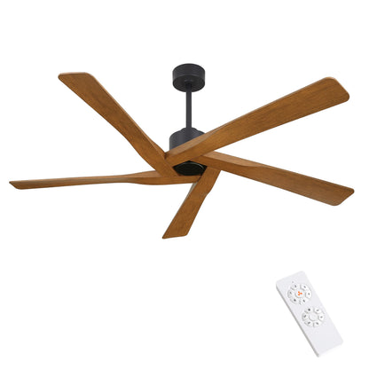 WINGBO 64" ABS DC Ceiling Fan No Light, 5 Blade ABS Plastic Ceiling Fan with Remote, 6-Speed Reversible DC Motor, Ceiling Fans without Light for Kitchen Bedroom Living Room, Matte Black and Walnut