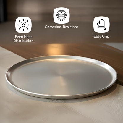 Restaurantware Met Lux 18 Inch Commercial Pizza Pan 1 Coupe Style Pizza Cooking Tray - Heavy-Duty 18-Gauge Aluminum Round Baking Tray Oven-Baking For Pizzas & More