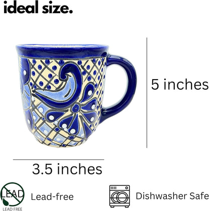 Talavera Mug - Authentic Hand Painted Mexican Coffee Mug - Blue and White - Taza Mexicana Azul Blanco