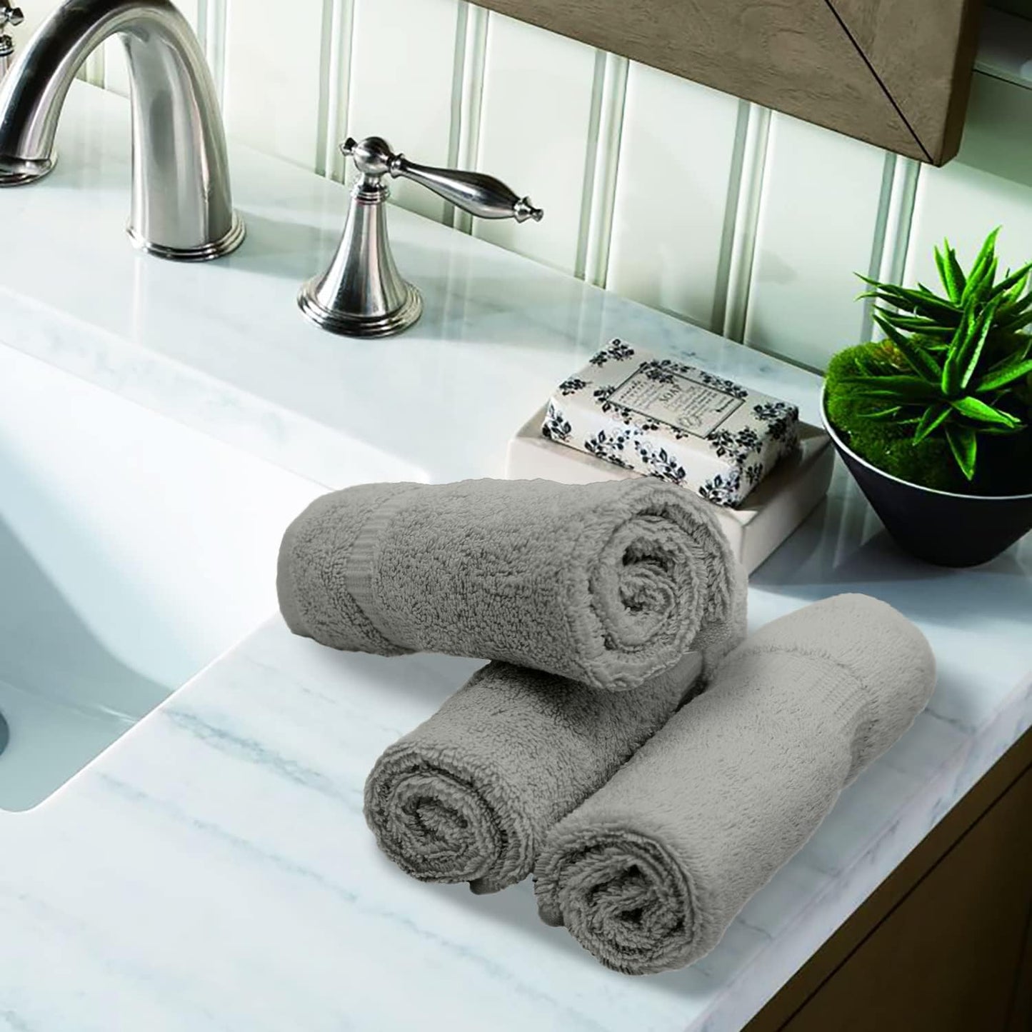 Luxury Hotel & Spa Quality 100% Turkish Cotton 700 GSM Cloth, Soft Washcloths Towel Set 13" X 13", Gray, Set of 12