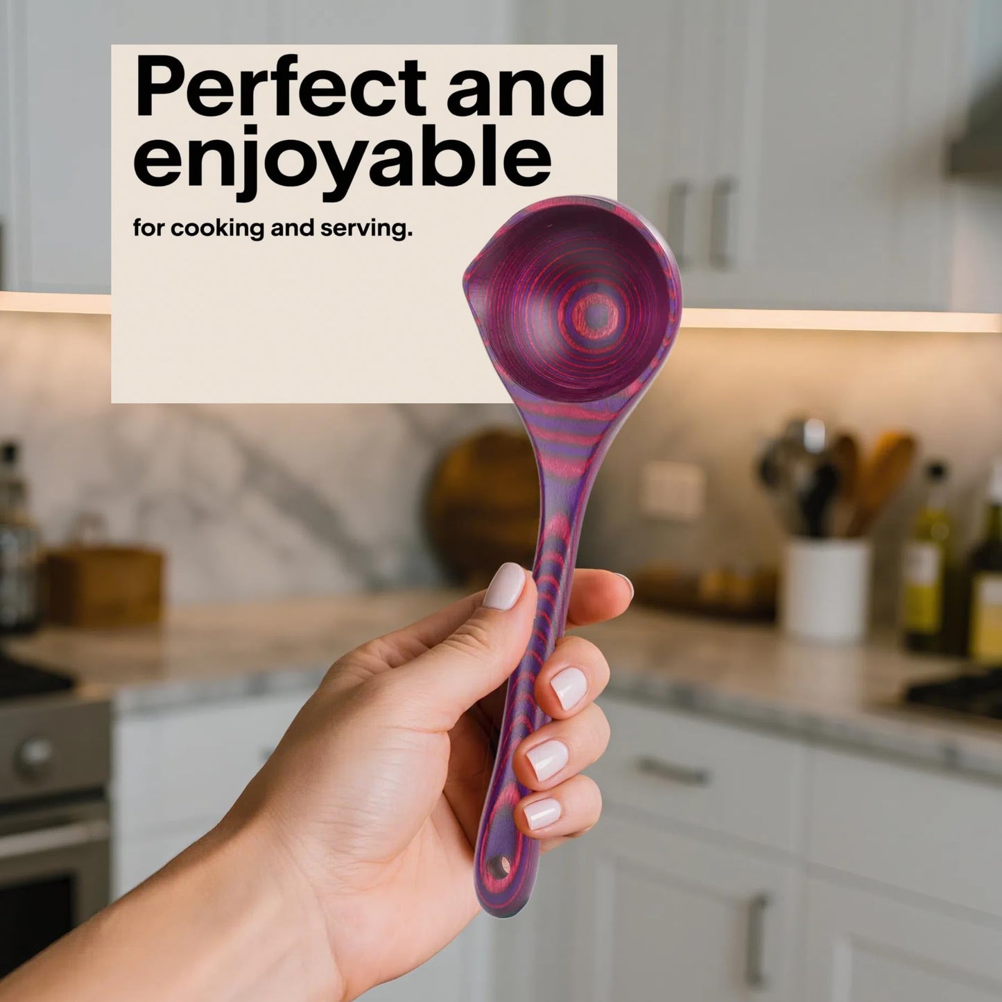 Cokka Praca Pakkawood Deep Soup Ladles with Spout | 9.6 inch Big Soup Ladle for Cooking | Wooden Spoons for Cooking | Wood Kitchen Utensil | Byzantium