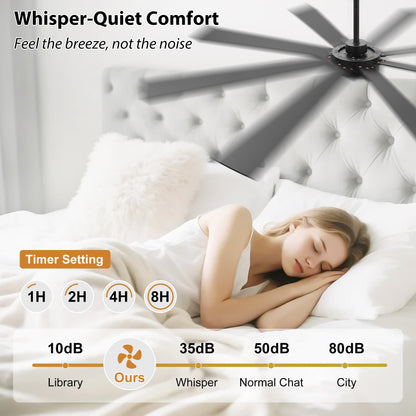 WINGBO 60" Black Ceiling Fan without Light, Modern Large Ceiling Fan with Remote Control, 6-Speed Reversible Noiseless DC Motor, Black/Driftwood Blades for Living Room, Bedroom & Covered Outdoor