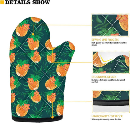 Oven Mitts and Pot Holder Set of 2, Durable Cotton Lining Heat Insulation Gloves for Kitchen