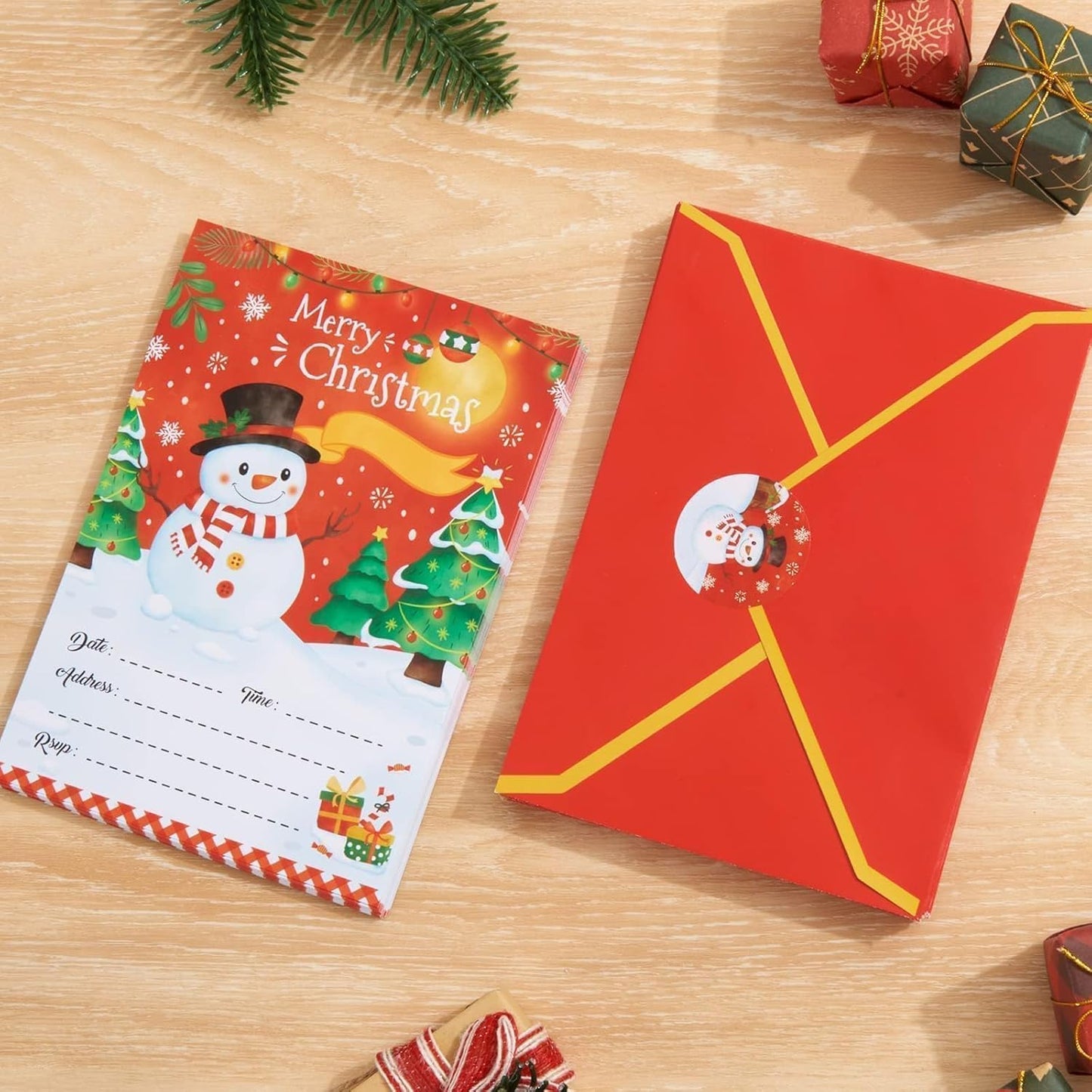 WERNNSAI 24 Pack Christmas Party Invitations Kit, Snowman Invitation Cards with Envelopes and Stickers