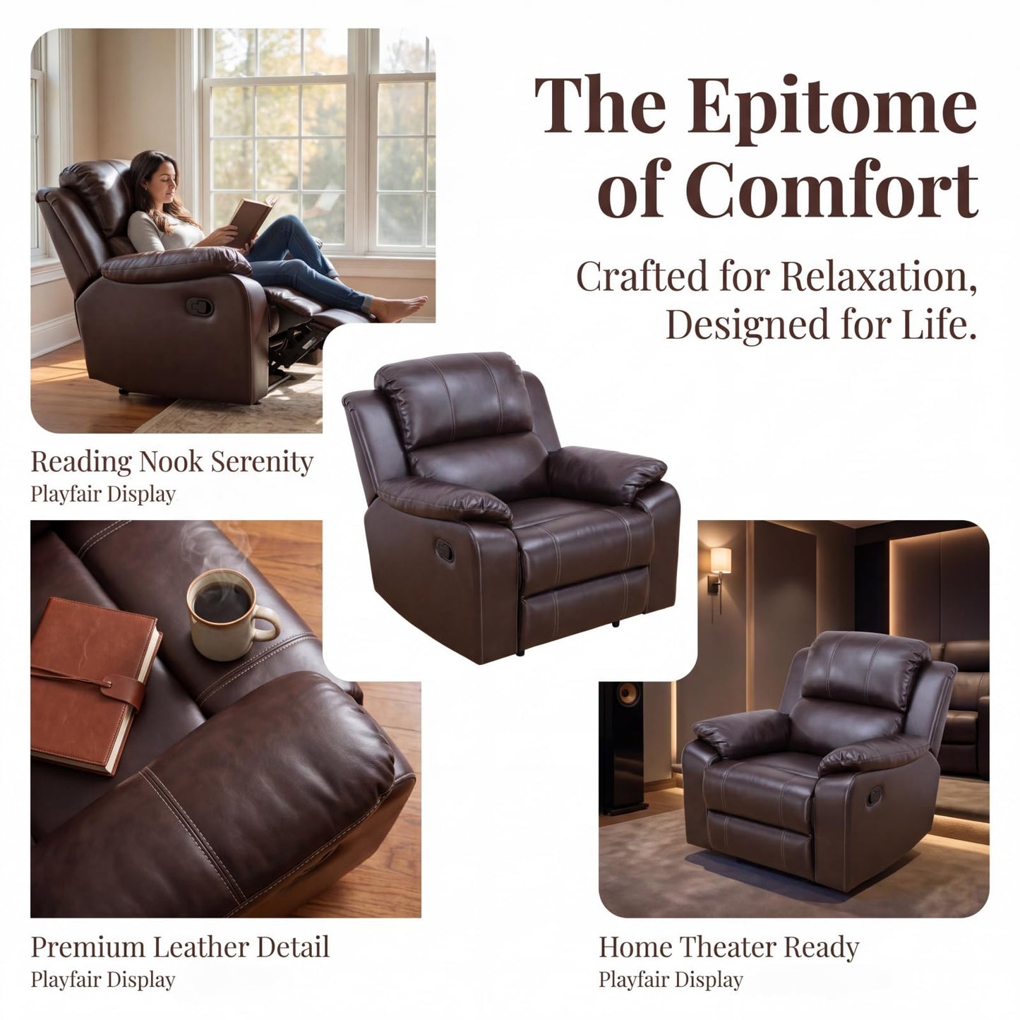 Trygoal Single Leather Manual Recliner Chair, Oversized Lazy Boy Recliner with Home Theater Seating, Breathable Living Room Reclining Chair for Adults Reading, Gaming, Relax, Brown