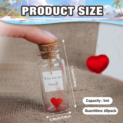 Wshxjzyay 60 Pieces 1 ml Small Glass Bottles with Cork Lids, Mini Glass Wishing Bottles, Empty Spell Jars for Theme Party DIY Crafts Christmas Tree Decoration