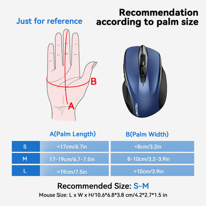 TECKNET Wireless Mouse (BT5.0/3.0 & 2.4G) Rechargeable 4800 DPI Silent USB A & Bluetooth Mouse 6 Buttons, Wide Compatibility - Grey