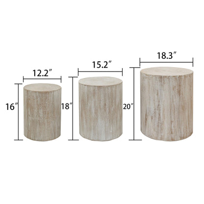 KEIKI Round Coffee Table Set of 3, Modern Wood Nesting Coffee Table with Tree Rings Texture for Living Room, Antique White