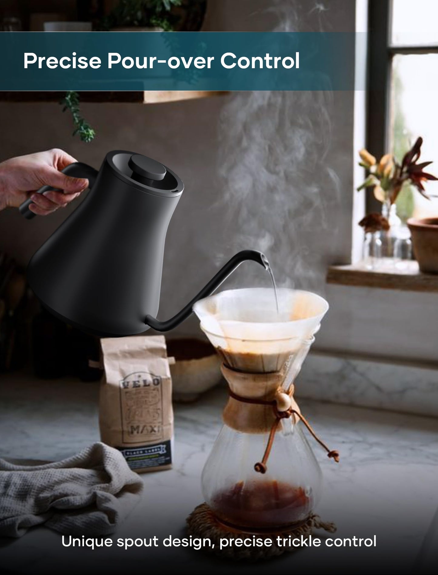 INTASTING Electric Kettles, Gooseneck Electric Kettle, ±1℉ Temperature Control, Stainless Steel Inner, Quick Heating, for Pour Over Coffee, Brew Tea, Boil Hot Water, 0.9L Black