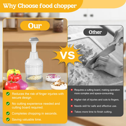 Food Chopper, Vegetable Chopper with Container, Onion Chopper Vegetable Cutter, Manual Veggie Chop Handheld Food Chopper for Garlic, Nut, Stainless Steel Blades, Dishwasher Safe, Easy to Clean, White