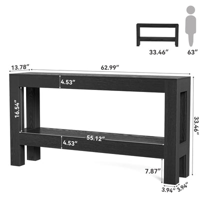 LITTLE TREE 63-Inch Black Console Table for Entryway, Narrow Long Wooden Entry Table for Living Room, Hallway, Sofa, Entrance, Foyer, Behind Couch with 2-Tier Storage Shelves