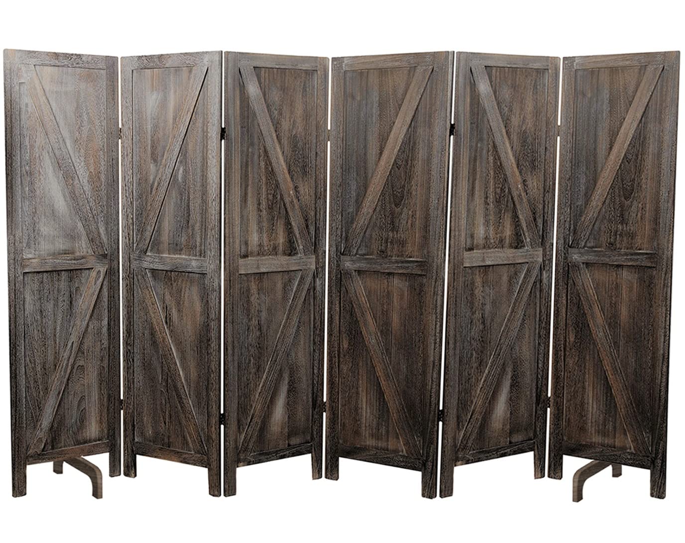Premium Home 6-Panel Room Divider – Rustic Brown Barn Door, K Pattern Folding Privacy Screen, Partition Wall
