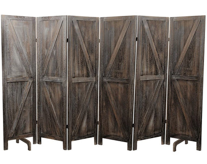 Premium Home 6-Panel Room Divider – Rustic Brown Barn Door, K Pattern Folding Privacy Screen, Partition Wall