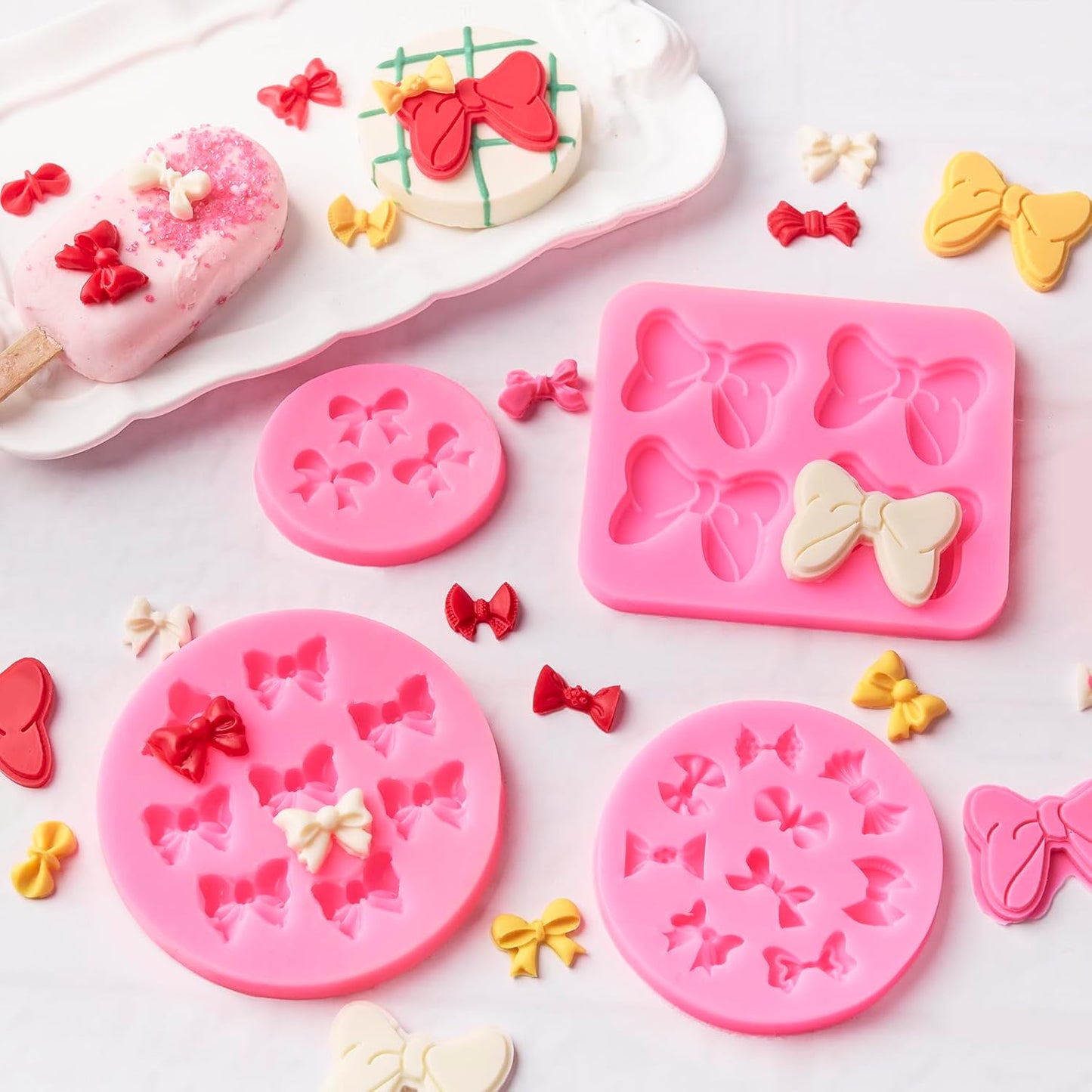 Puyeipt Silicone Bow Molds - 4 Pcs Mini Fondant & Chocolate Molds for Cupcake Toppers | Cake Pop Decor