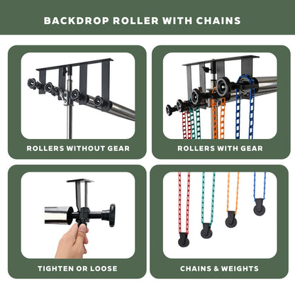 TENBEST Photography Backdrop Roller Support System, 4 Rollers, 120-inch Stainless Steel Crossbars, Wall/Celing/Light Stand Backdrop Mount, Background Support