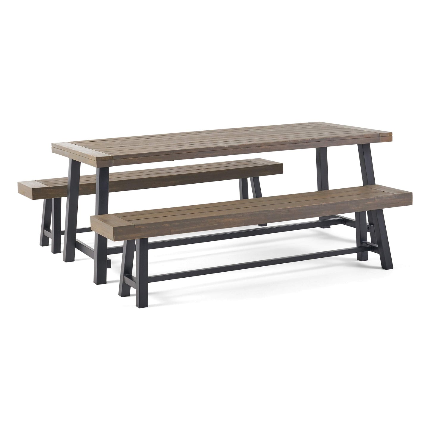 Christopher Knight Home Carlisle Outdoor Acacia Wood Picnic Dining Set, Gray and Rustic Metal