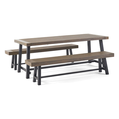 Christopher Knight Home Carlisle Outdoor Acacia Wood Picnic Dining Set, Gray and Rustic Metal