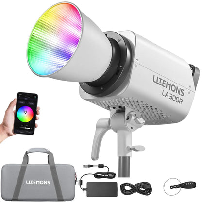 Godox LA300R RGB LED Video Light with Carry Bag, 330W 102000Lux@1M Studio Bright Light, 1800K-10000K Bowens Mount RGB LED Light with 14 FX Effects 0-100% Dimming for Videoregraphy