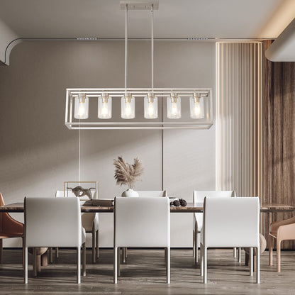 XILICON Dining Rooms Brushed Nickel Chandeliers,Kitchen Island Farmhouse Lighting Fixture Industrial Rustic Ceiling Hanging 6 Light Modern Pendant Light with Glass Shade
