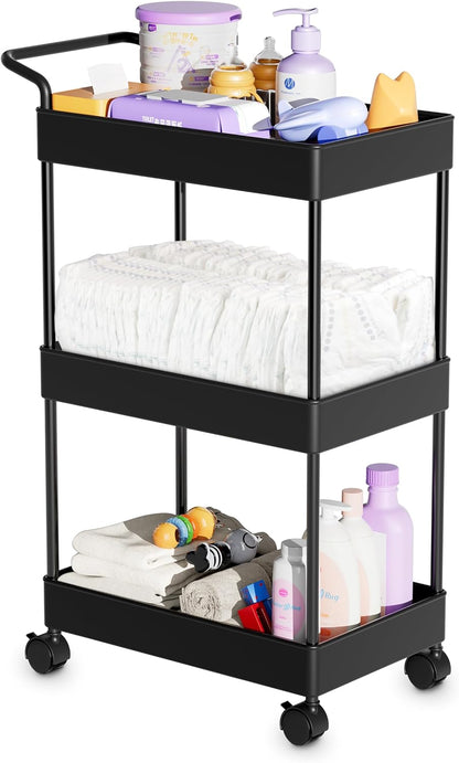 Volnamal Diaper Caddy - Versatile Plastic Organizer for Nursery Essentials | Movable Cart in Black