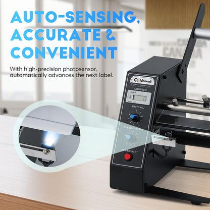 CGOLDENWALL Automatic Label Dispenser Sticker Roll Dispenser for Logistics Office Home, 1-8m/min Speed Adjustable, Length 0.12-5.9" Width 0.16-5.5", Auto Sensing&Counting, Max Roll Dia. 9.8"