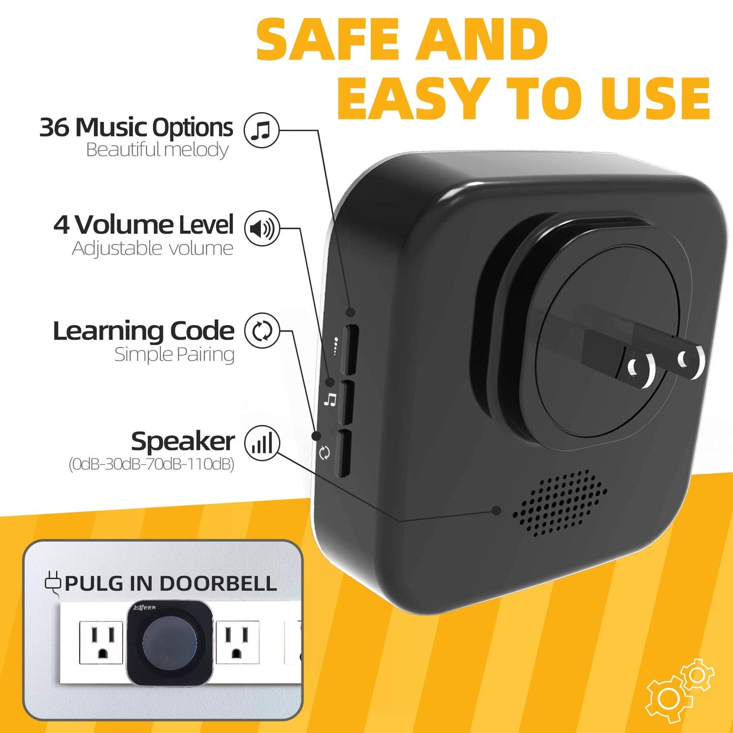 Wireless Doorbell 1200Ft Door Bells for Home with Flashing Light Hearing Impaired Door bell 1 Battery Button & 3 Plug in Receivers for Home Classroom Room Office