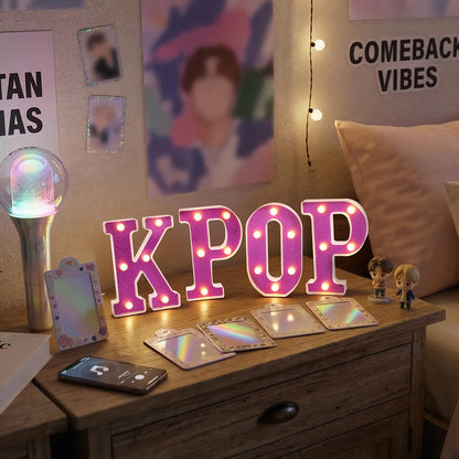 InnovTools Purple KPOP Light Up Marquee Letters, Cordless Plastic LED Sign for K-Pop Room Decor, Wall Mountable Night Light for Teens Music Lovers Birthday Party Concert After-Party