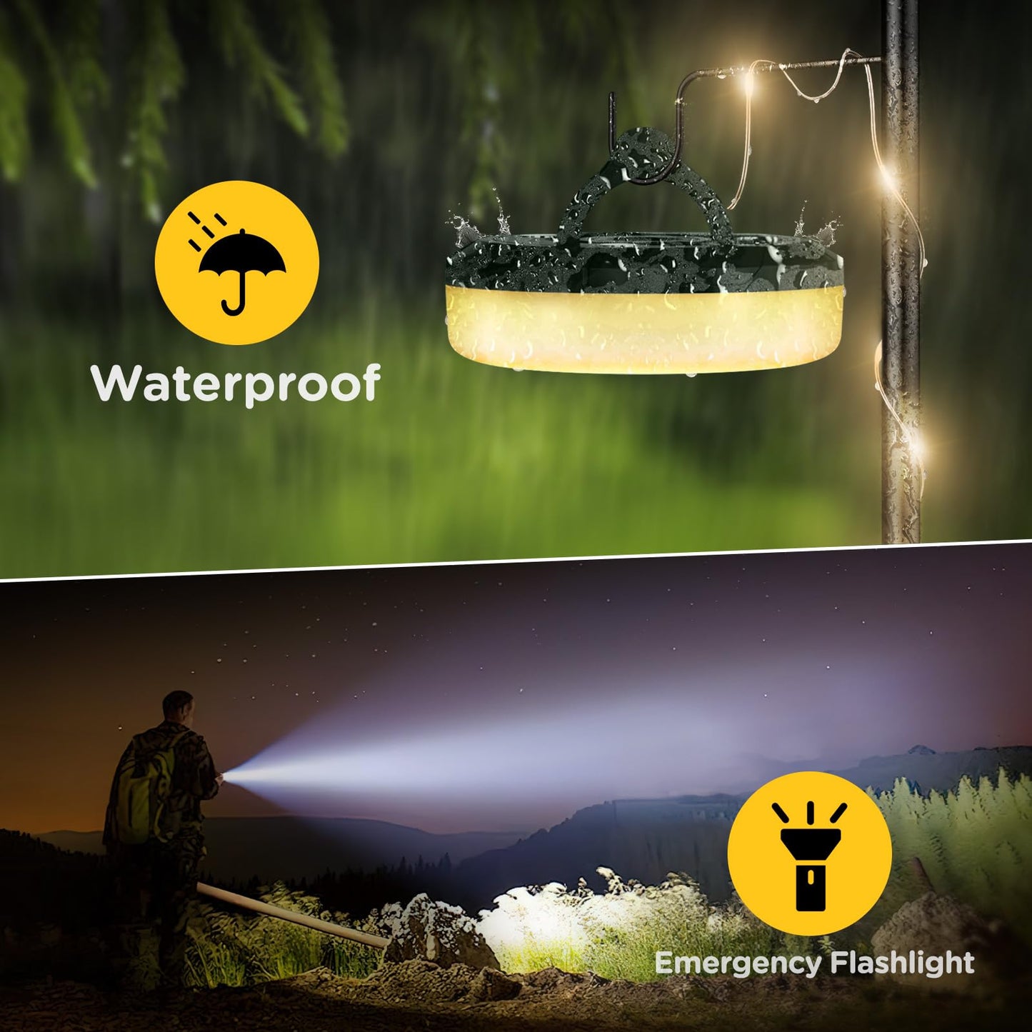 OGERY Camping String Lights, 4 in 1 Quick Storage 32.8FT Rechargeable Tent Lights String with 8 Lighting Modes, Hanging Waterproof Portable LED Lamp for Outdoor Patio Awning Garden Party Essentials