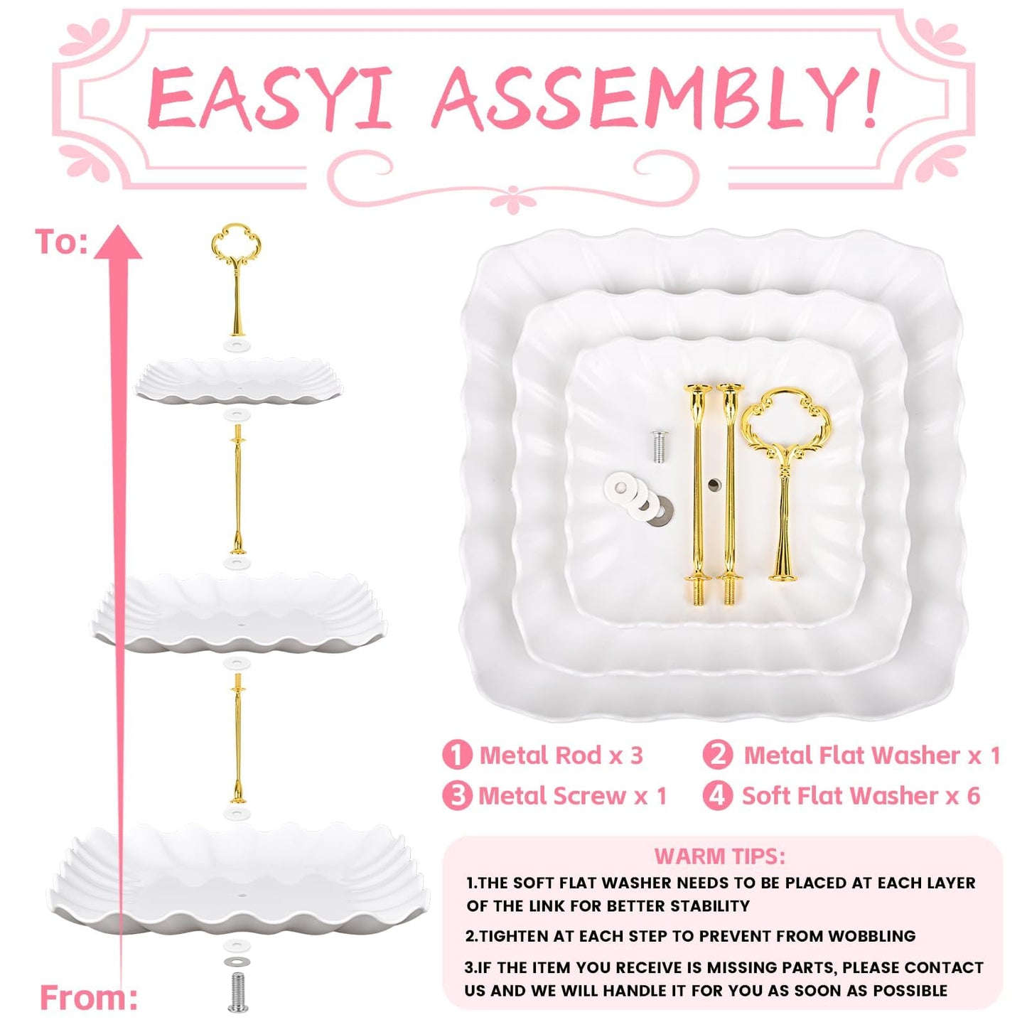 5 Pcs Dessert Table Display Set - 2 Pcs 3-Tier Dessert Display Stands & 3 Pcs Serving Tray - Dessert Trays Dessert Stands Treat Table Displays Set for Tea Parties,Birthdays & Baby Showers