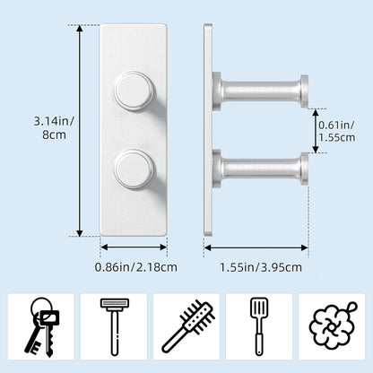 Extra Sticky Stainless Shower Hooks, Wall Mounted Razor Holder, Self-Adhesive Double Hooks for Towel, Loofah, Coat