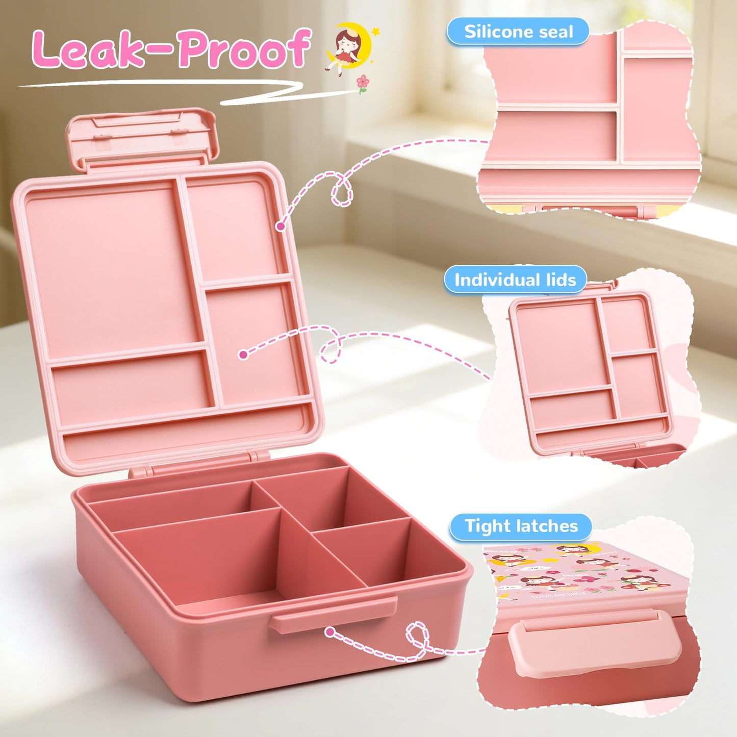 REDSHELL Bento Lunch Box for Kids Set, Leakproof Food Jar Pail with Insulated Bag, Toddler Snack Container Lunchbag for Girls Daycare, Back to School Lunchbox Kit, Includes Bottle Holder Strap, Pink