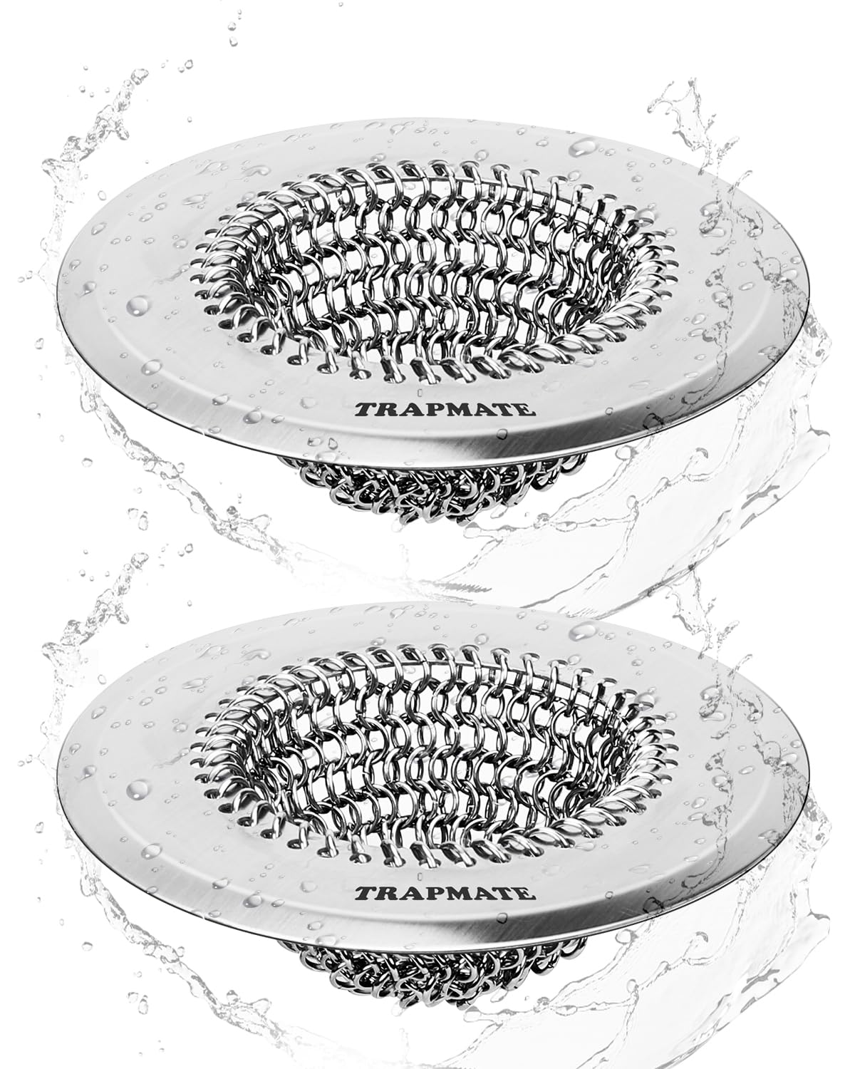 TRAPMATE 2 Pcs Kitchen Sink Drain Strainer, Stainless Steel Sink Strainer Basket with Easy Clean & Anti-Clog, Fits Garbage Disposal, Dishwasher Safe, Single & Double Bowl Sinks (Patented Product)