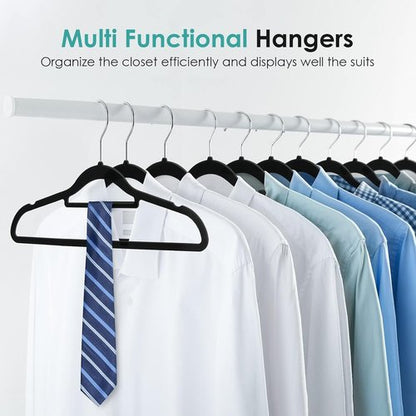 DUDUCOFU Velvet Hangers - Non-Slip Felt Design | 30 Pack Black Space-Saving Slim Hangers with 360° Swivel Hook for Suits, Coats & Dresses