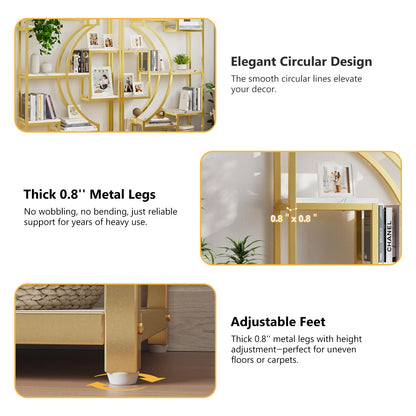 HolliWill Modern Book Shelf, White and Gold Bookshelf, 70.8 Inch Tall Etagere Bookcase, Set of 2 Geometric Display Shelves for Living Room, Bookcases/Bookshelf with Metal Frame for Home Office