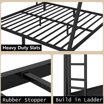 Bellemave Queen Over King Bunk Bed for Adults, Queen Over King Bunk Beds Frame with 2 Side Ladder and Full Length Guardrail, Easy Assemble Bunkbeds, Noise Reduced, Mattress Not Included, Black