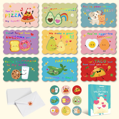36 Pack Valentines Day Cards for Kids School, Gold Foil 4.7x3.2in Cute Classroom Cards with Envelopes & Stickers, 9 Fun Designs for School Exchange, Perfect for Kids, Friends, and Valentine’s Day Parties