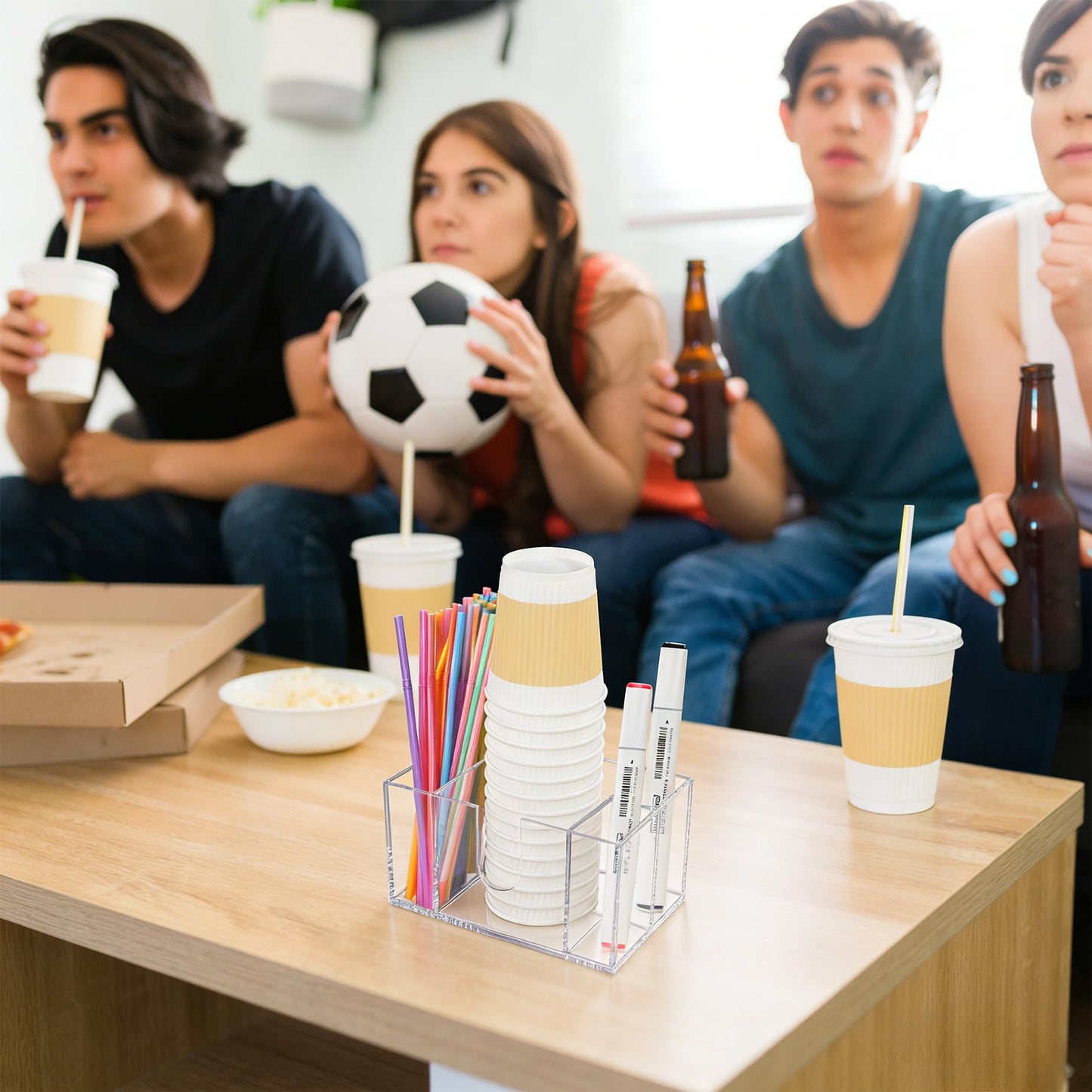 Legrape Cup Holder with Marker Slot, Acrylic Party Cup Holder for Countertop, Mark Your Cup and Drink Up, Social Gathering Housewarming Gift, Clear