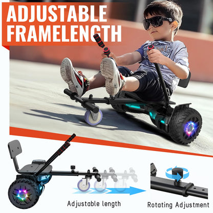 Scooter with Seat Attachment for Kids Adults, 6.5'' 8.5''Balancing Scooter with Bluetooth Speakers & Colorful LED Light with kart