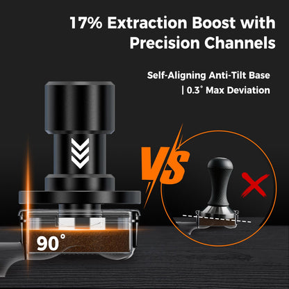 IKAPE 53.3MM V6 Impact Espresso Tamper with Sound Feedback, 15lb/30lb Interchangeable Springs, Espresso Low-Profile Tamper with Triple-spring System, Fits 54mm portafilters