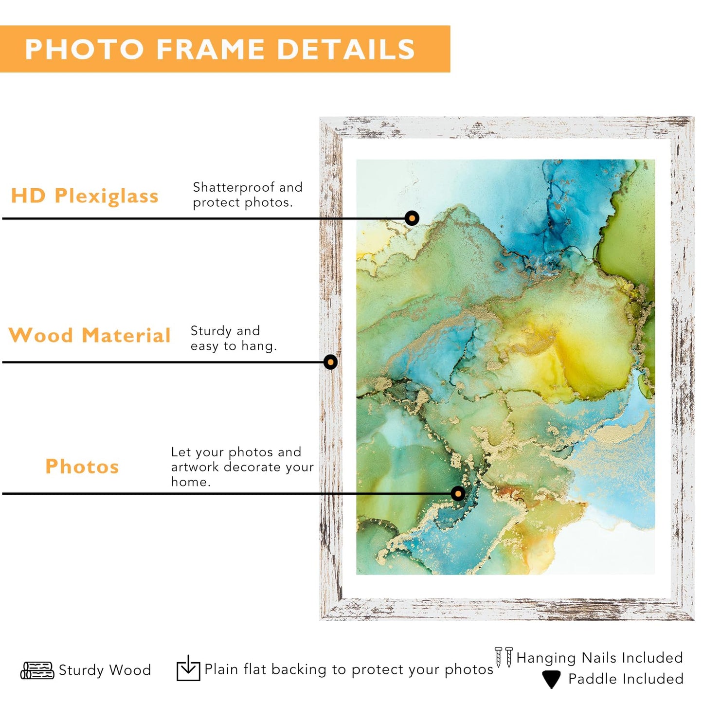 12x16 Frame Rustic White with 10x14 Mat, for 30 x 40cm Diamond Art Painting, Display Photo 10 x 14 with Mat or 12 x 16 without Mat, Wood 12 by 16 Picture Frame for Wall Hanging, Rustic White, 1 Pack