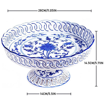 YYMayLsh Decorative Porcelain Fruit Bowl with Pedestal, Blue and White Floral Pattern, 11x5.7 inches