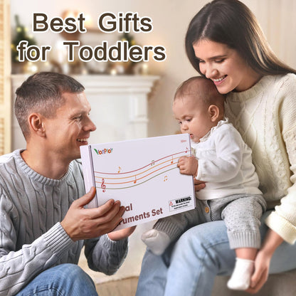 Musical Toys for 2 3 Year Old Girl Birthday Gifts, Wooden Montessori Toys for 2 Year Old, 8 in 1 Musical Instruments for Toddlers with Drum/Hand Bells/Flute/Maracas, Preschool Toys for Baby 18+ Months