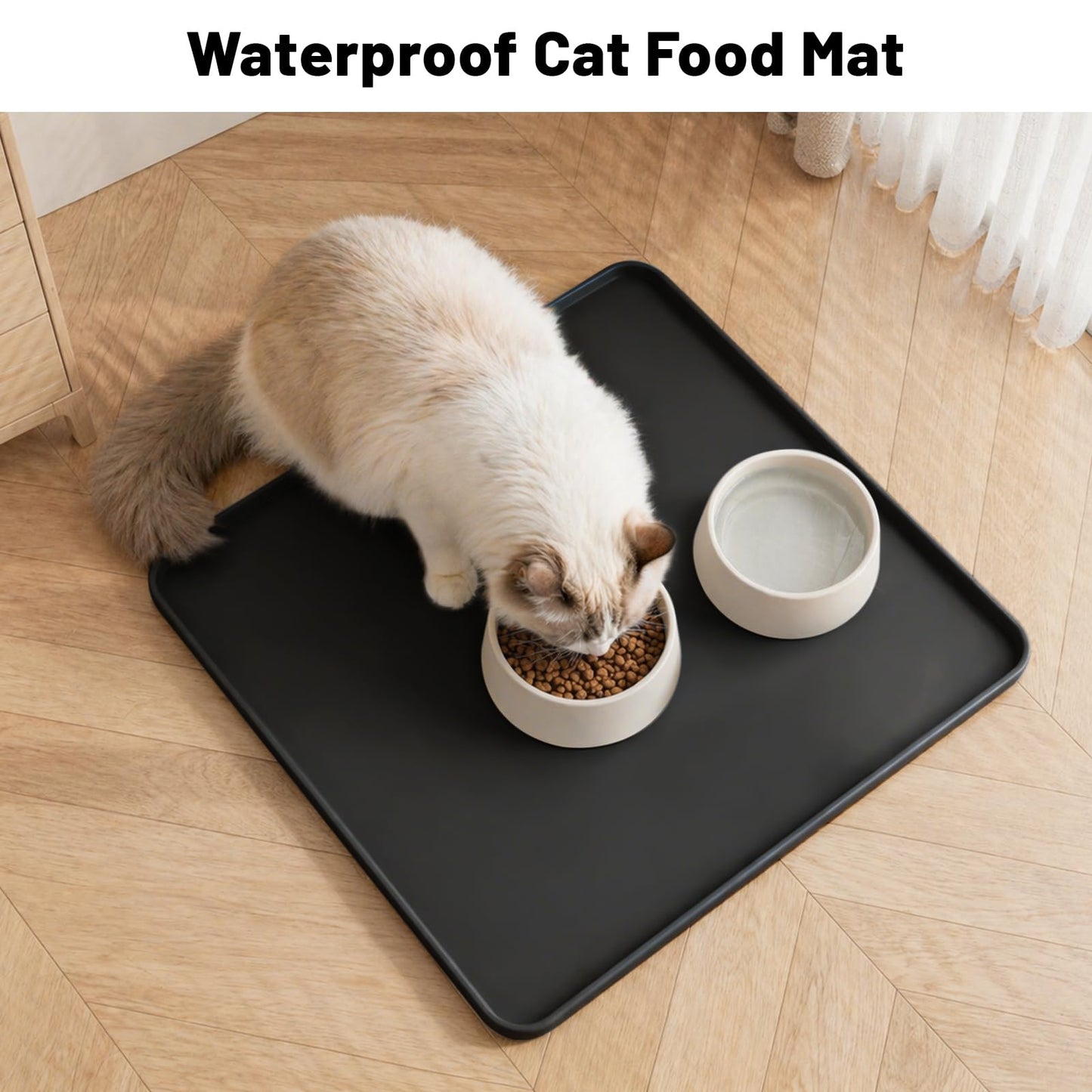 NAMTSO Mini Fridge Mat Silicone Tray - 19.7"x19.7" Cat Food Mat with Raised Edges, Soft Non-Slip Rubber Mat, Waterproof Counter and Floor Protector for Coffee Maker, Humidifier, Ice Maker, Black